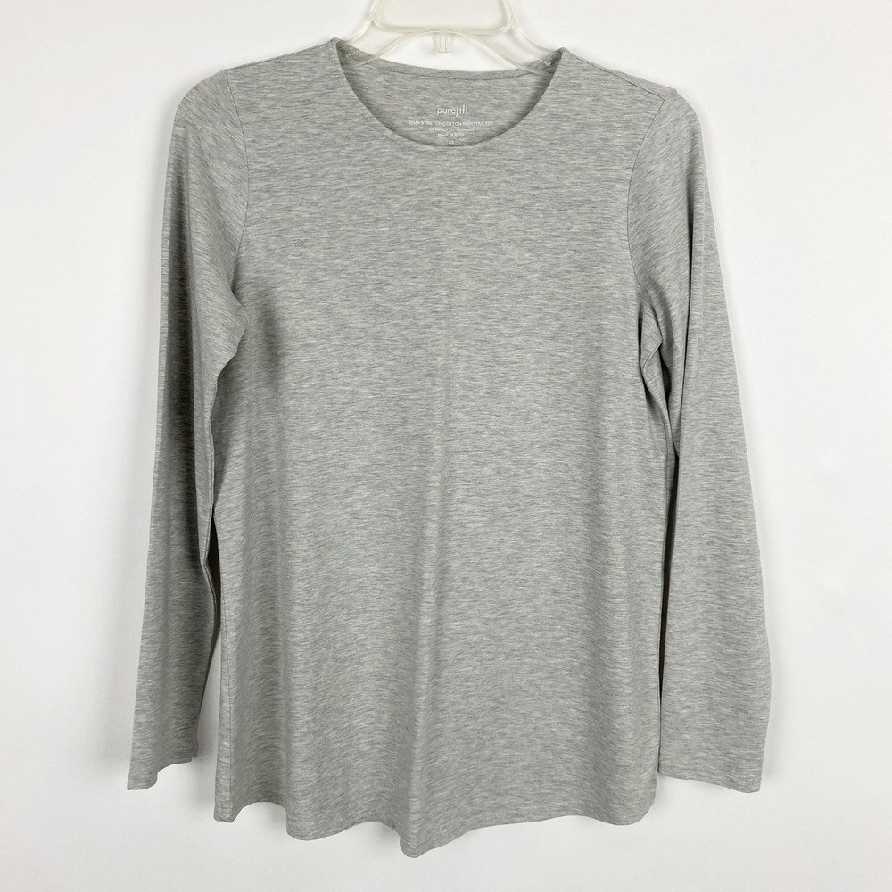 Pure Jill Pima Stretch-Cotton Shirttail Long Sleeve Tee Womens XS Heather Gray